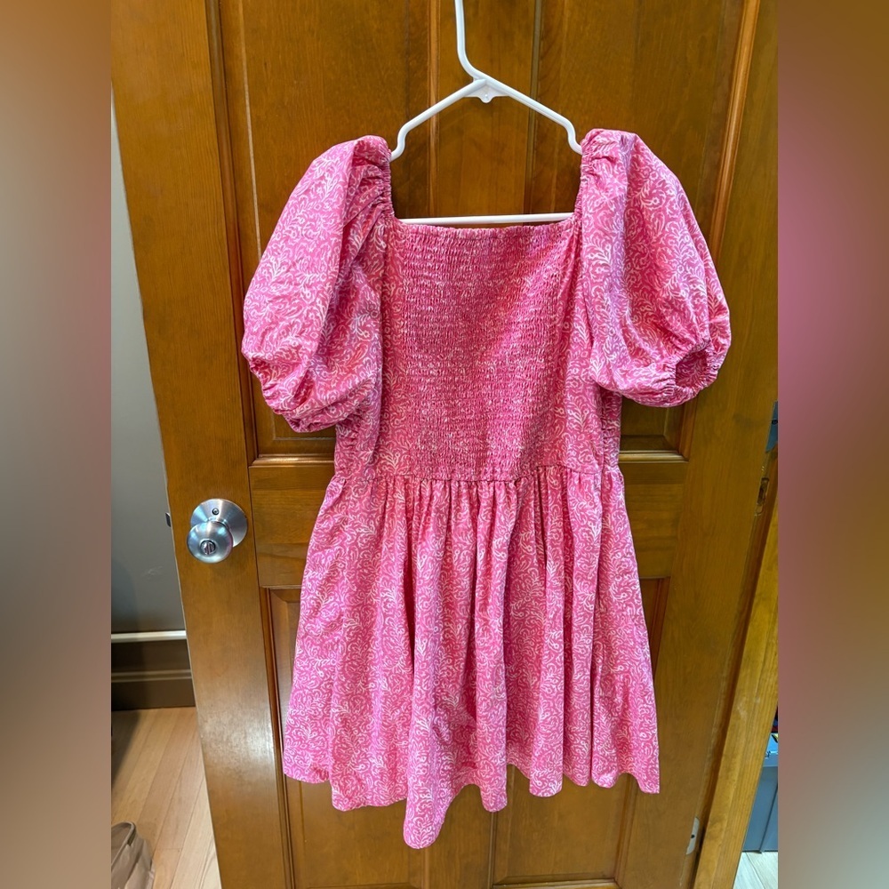 Abercrombie Kids Girls Emerson Puff Sleeve Mini Dress Pink & White Size 15/16 - Picture 2 of 6